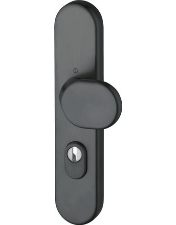HOPPE Sicherheits-Halbgarnitur M86G/3332ZA, Langschild oval, 15mm, ES 1, mit Zylinderabdeckung, Profilzylinder gelocht, Entfernung 72mm, Vierkant 8mm, Türstärke 42-47mm, schwarz satiniert-Resista®