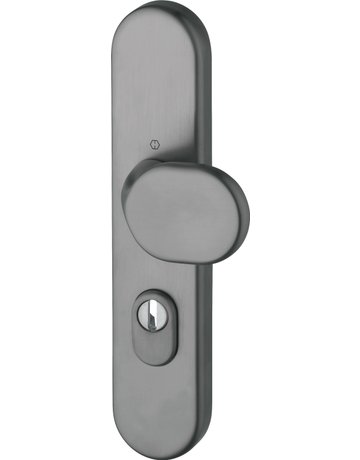 HOPPE Sicherheits-Halbgarnitur M86G/3332ZA, Langschild oval, 15mm, ES 1, mit Zylinderabdeckung, Profilzylinder gelocht, Entfernung 72mm, Vierkant 8mm, Türstärke 42-47mm, anthrazitfarben satiniert-Resista®