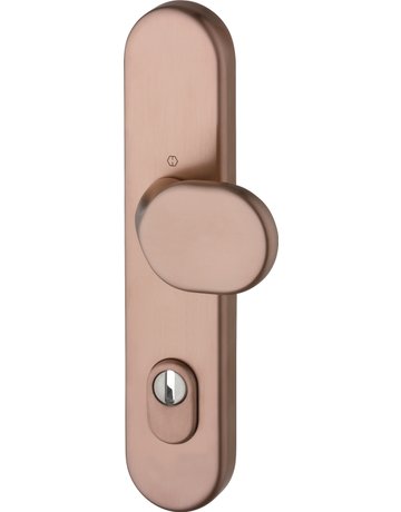 HOPPE Sicherheits-Halbgarnitur M86G/3332ZA, Langschild oval, 15mm, ES 1, mit Zylinderabdeckung, Profilzylinder gelocht, Entfernung 92mm, Vierkant 10mm, Türstärke 67-72mm, kupferfarben satiniert-Resista®