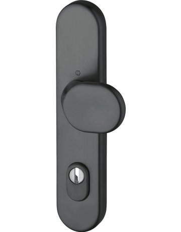 HOPPE Sicherheits-Halbgarnitur M86G/3332ZA, Langschild oval, 15mm, ES 1, mit Zylinderabdeckung, Profilzylinder gelocht, Entfernung 92mm, Vierkant 10mm, Türstärke 67-72mm, schwarz satiniert-Resista®