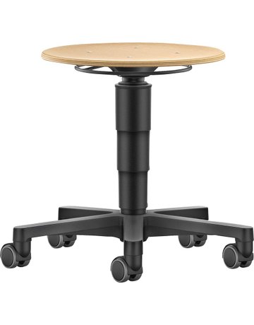 Drehhocker Holz Rundsitz Sitzhöhe 450 - 650 mm mit Rollen - BIMOS