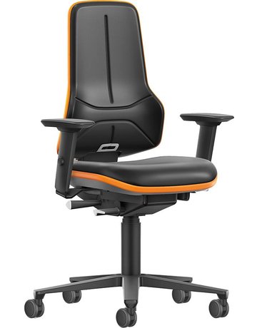Bimos Arbeitsstuhl XXL orange mit Rollen Kunstleder mit Armlehnen