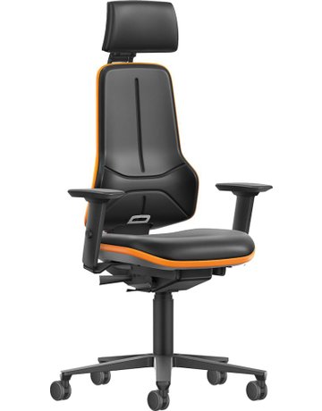 Bimos Arbeitsstuhl XXL orange mit Rollen Kunstleder mit Kopfst. u. Armlehnen