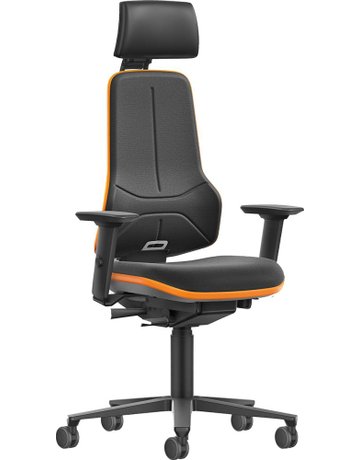 Bimos Arbeitsstuhl XXL orange mit Rollen Supertec mit Kopfst. u. Armlehnen