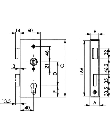 Bild Schlosskasten schmal blank mit Schloss verzinkt 141U/40ZW - AMF-1