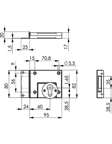 Bild Kastenriegelschloss verzinkt mit 1 Schl. mit Winkelblech 49 B / 60 D BB - AMF-1