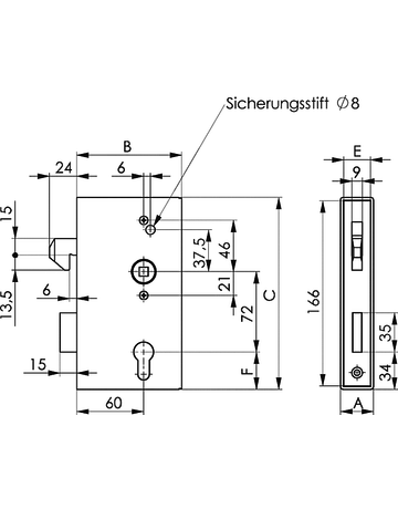 Bild Schiebetor Schlosskasten blank PZ mit Schloss verzinkt 140 S/40 ZW - AMF-1
