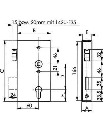Bild Schlosskasten blank PZ mit Schloss verzinkt 140U/40ZW - AMF-1