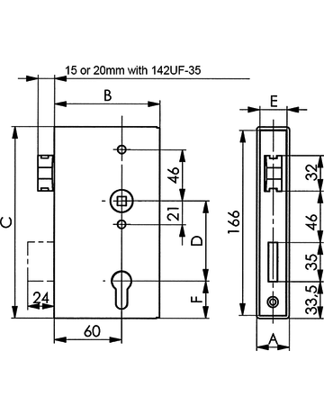 Bild Schlosskasten blank PZ mit Schloss verzinkt 140U/40ZW - AMF-2