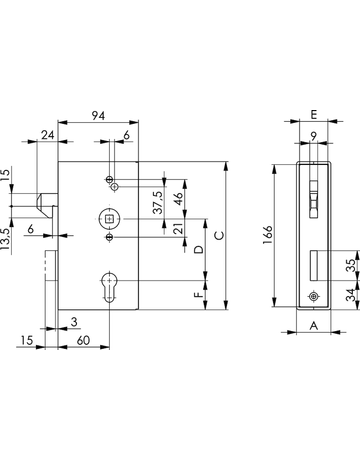 Bild Schiebetor Schlosskasten blank mit Schloss verzinkt 140 S/60 ZW - AMF-2
