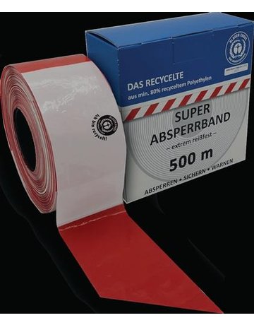 Bild Absperrband 500 m-Rolle rot/weiß geblockt Blauer Engel aus min. 80% recycelten R - KELMAPLAST-0