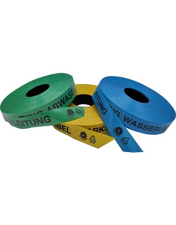 Trassen-Warnband 250 m Achtung Gasleitung aus mindest 80% Regranulat Blauer Engel - KELMAPLAST
