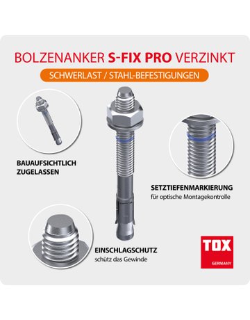 Bild Bolzenanker S-FIX Pro M 8x 75/ 9 zn Opt. 1 - TOX-0