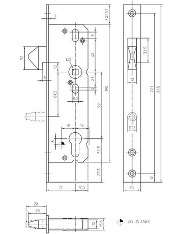ST-Einsteckschloss, PZ,E72,VK8,D40,24kt, DL/DR - KFV