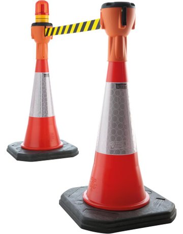 Leitkegelaufsatz orange, Gurt gelb/schwa rz diag.gestreift 9m - RS-GUIDESYSTEMS
