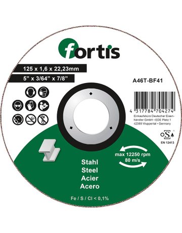 Trennscheibe Stahl 125 x 1,6mm gerade FO RTIS - fortis