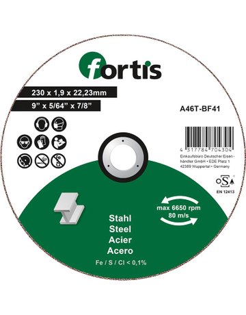 Trennscheibe Stahl 230 x 1,9mm gerade FO RTIS - fortis