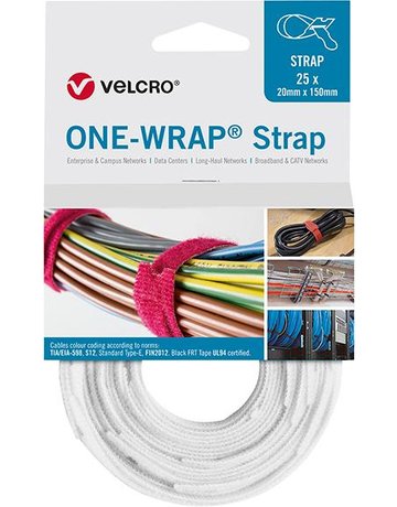 VELCRO Klettkabelbinder ONE-WRAP Strap 2 0 x 200mm, weiß, 25 Stück