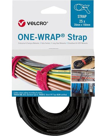 VELCRO Klettkabelbinder ONE-WRAP Strap 2 0 x 200mm, schwarz, 25 Stück