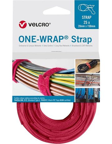 VELCRO Klettkabelbinder ONE-WRAP Strap 2 0 x 200mm, rot, 25 Stück