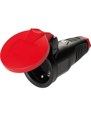 Schutzkontaktkupplung IP54 Vollgummi+Kla ppdeck. 16A / 250V AC / 3p (2P+E) - PCE