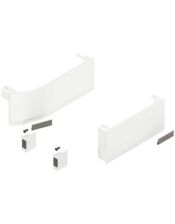 AVENTOS HK top Hochklappe, Abdeckkappe AVENTOS HK top (inkl. Auslöseschalter zum Einbohren, beigepackt), glatt, links/rechts, für SERVO-DRIVE, seidenweiss/inox-g. - Blum