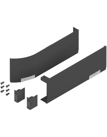 Abdeckkappenset AVENTOS HF/HS/HL (inkl. Auslöseschalter zum Einbohren, beigepackt), glatt, links/rechts, für SERVO-DRIVE, tiefgrau/inox-g. - Blum