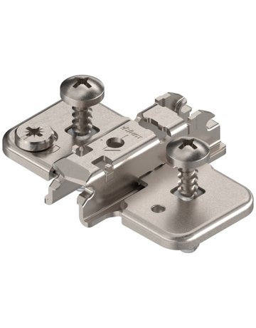 CLIP Montageplatte, kreuz, 3 mm, Stahl, EXPANDO (vormontierte Spezialschrauben mit Spreizdübel), HV: Exzenter, vernickelt - Blum