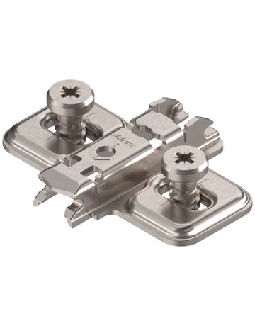 CLIP Montageplatte, kreuz, 0 mm, Stahl, mit vormontierten Systemschrauben, HV: Langloch, vernickelt - Blum