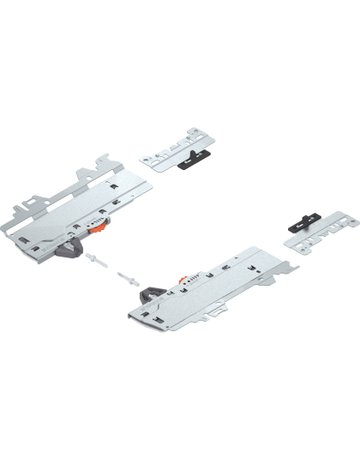 Set (TIP-ON BLUMOTION Einheit + Mitnehmer + Adapter), für MERIVOBOX, Typ S1, NL=270-300 mm, Gesamtgewicht des Auszugs=10-20 kg, links/rechts, R7035 lichtgrau