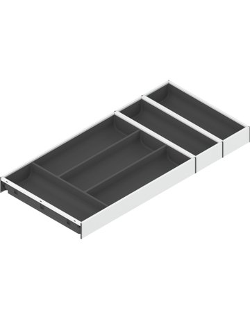 AMBIA-LINE Besteckeinsatz, für LEGRABOX/MERIVOBOX Schubkasten, Kunststoff / Stahl, 6 Besteckfächer, NL=650 mm, Breite=300 mm, seidenweiss /oriongr. - Blum