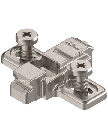 CLIP Montageplatte, kreuz, 3 mm, Zink, mit vormontierten Systemschrauben, HV: Langloch, vernickelt - Blum