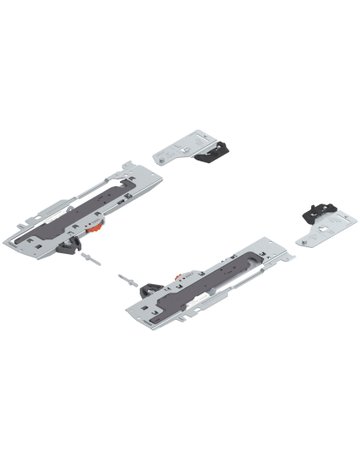 Set (TIP-ON BLUMOTION Einheit + Mitnehmer + Adapter), für TANDEMBOX, Typ L1, NL=350-600 mm, Gesamtgewicht des Auszugs=0-20 kg, links/rechts, R7035 lichtgrau