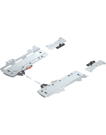 Set (TIP-ON BLUMOTION Einheit + Mitnehmer + Adapter), für MERIVOBOX, Typ L1, NL=350-650 mm, Gesamtgewicht des Auszugs=0-20 kg, links/rechts, R7035 lichtgrau