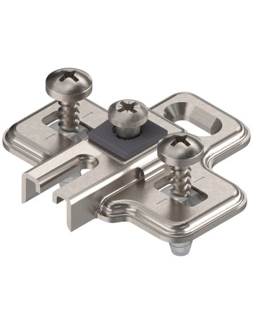 MODUL Montageplatte, kreuz, 0 mm, Stahl, EXPANDO (vormontierte Spezialschrauben mit Spreizdübel), HV: Langloch, vernickelt - Blum
