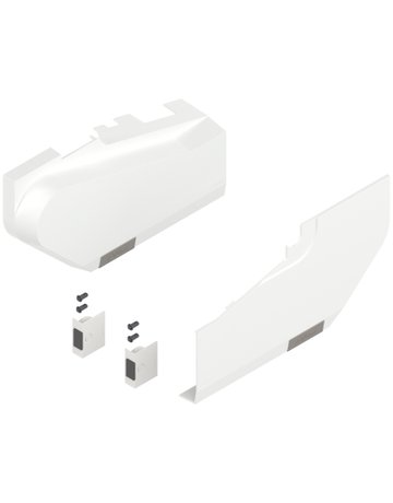 AVENTOS HS Hochschwenkklappe, Abdeckkappe groß (inkl. Auslöseschalter zum Einbohren, beigepackt), glatt, links/rechts, für SERVO-DRIVE, seidenweiss/inox-g. - Blum