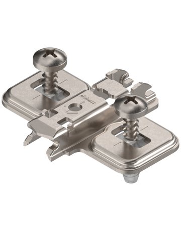 CLIP Montageplatte, kreuz, 0 mm, Stahl, EXPANDO (vormontierte Spezialschrauben mit Spreizdübel), HV: Langloch, vernickelt - Blum