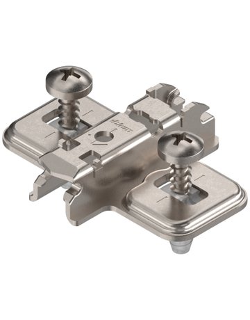 CLIP Montageplatte, kreuz, 3 mm, Stahl, EXPANDO (vormontierte Spezialschrauben mit Spreizdübel), HV: Langloch, vernickelt - Blum