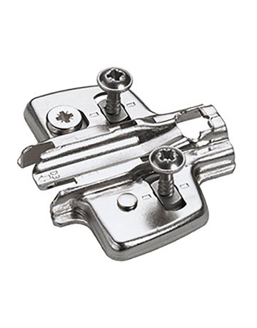 Kreuzmontageplatte mit Direkt-Höhenverstellung, vernickelt, Lochreihe 37 x 32 mm, Hettich Direkt mit Pilotzapfen und Spezialschrauben (für Bohrung ø 5 x 7,5 mm), Distanz 0.0 mm