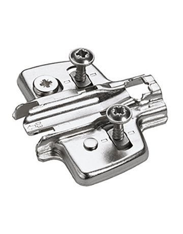 Kreuzmontageplatte mit Direkt-Höhenverstellung, vernickelt, Lochreihe 37 x 32 mm, mit Spanplattenschrauben (für Bohrung ø 2,5 mm), Distanz 5.0 mm - Hettich