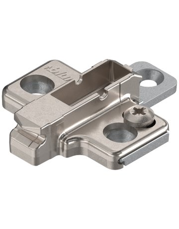 CLIP Montageplatte, kreuz, 3 mm, Zink, Systemschrauben, HV: 2-teilig, vernickelt - Blum