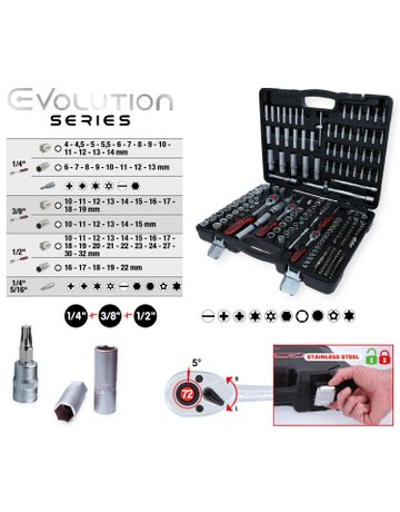 Steckschlüssel-Satz 1/4"+3/8"+1/2" 195-teiligKS Tools