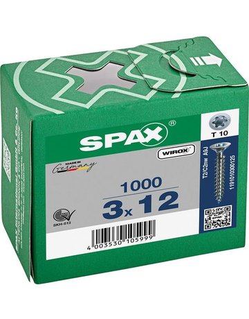 Universalschraube Senkkopf 3x12mm,Vollgw,Innensechsrund T10,WIROX - SPAX