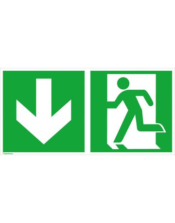 Fluchtwegschild Alu B400xH200 mm Notausgang links mit Pfeil abwärts langnachleuchtend - Safety Marking
