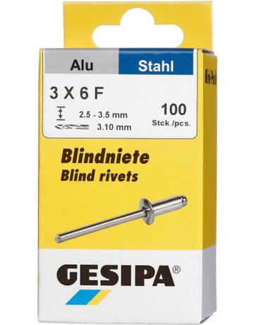 Blindniet Alu/Stahl Flachrundkopf Mini-Pack 3x6mm a 100Stück GESIPA