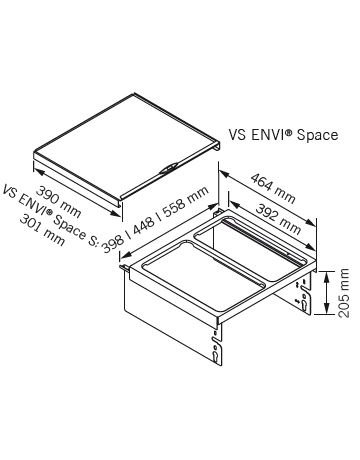 Abfalltrennsystem VS ENVI Space lavagrau KB 600 mm Einbautiefe 464 mm - VAUTH SAGEL