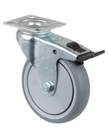 Lenkrolle, mit Totalfestst., Ø 100, B 24mm A320.A85,70kg, mit Platte, grau - BS ROLLEN