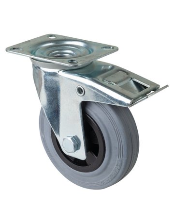 Lenkrolle 125mm L420.B46 Platte, Gummi grau, RL, Fest L420.B46.125