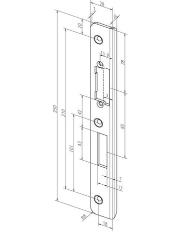 Winkelschließblech 45B DR,28x250x9 rd,edelstahl - effeff