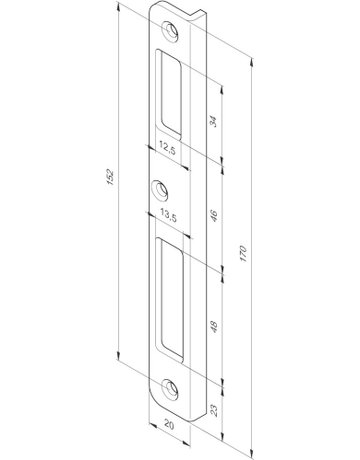 Winkelschließblech Z09XSBL DR,20x170x10 rd,matt gebürstet - effeff